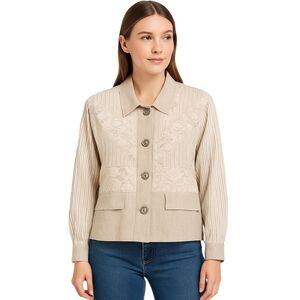 Vintage SAINT GERMAIN Paris Jacket Women Large Beige Lace Linen Blend USA 80s